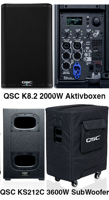 QSC K8.2 und KS212C Aktivboxen Lautsprecher Boxen Mieten